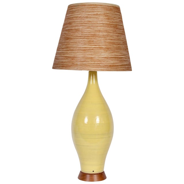 Substantial 3'H American Mid-Century Modern Design-Technics handcrafted Bright Yellow Ceramic Lamp. Featuring the classic...