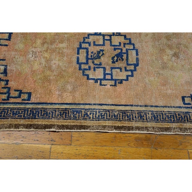 Chinese 1750s Orange Peach Medallion Hand Knotted Wool Antique Chinese Ningxia Rug 2' 7" X 4' 9" Carpet For Sale - Image 3 of 6
