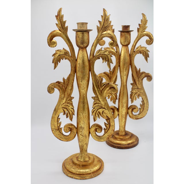 Italian Antique Italian Golden Gilt Wood Candlesticks For Sale - Image 3 of 8