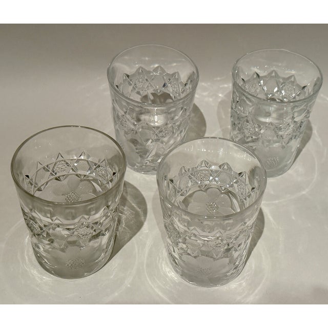 *** L.C.T. CUT GLASS LOW-BALL/WHISKEY GLASSSES *** Signed on Bottom: "L.C.T." H: 3/5" D: 3" (Louis Comfort Tiffany) A rare...