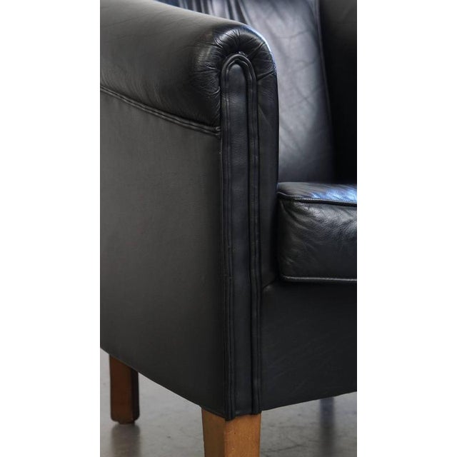 English Black Cowhide Leather Club Chair For Sale - Image 11 of 12