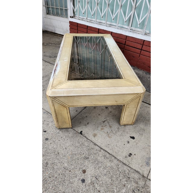 Camel Vintage Distressed Leather Coffee Table For Sale - Image 8 of 12