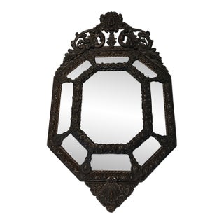 Mirror with Closed Pares in Repoussé Copper Decorated with Garlands of Flowers For Sale