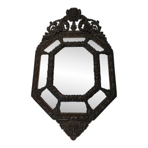 Mirror with Closed Pares in Repoussé Copper Decorated with Garlands of Flowers
