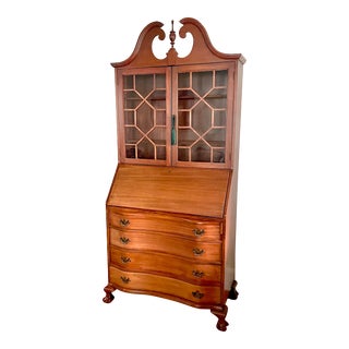 Early 20th Century Antique Governor Winthrop Drop Front Secretary Desk With Ball and Claw Feet For Sale