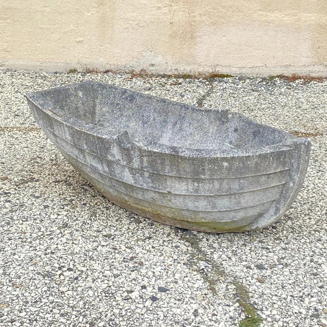 Vintage Cast Concrete Stone Row Boat Garden Planter For Sale - Image 9 of 10