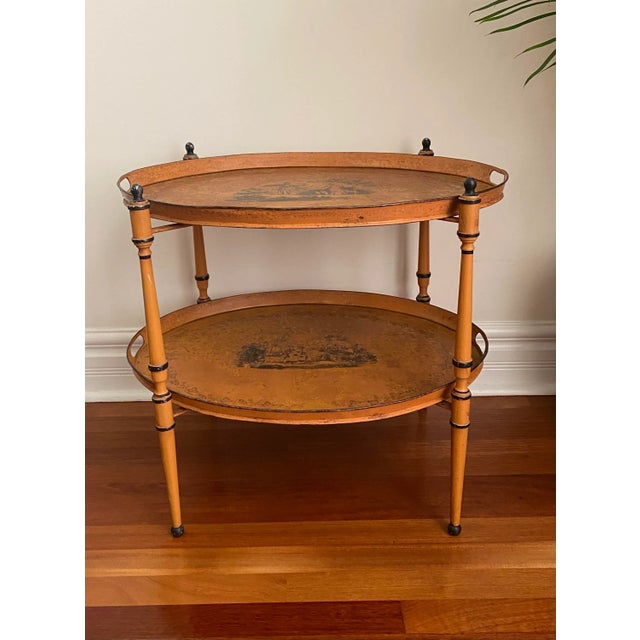 Absolutely gorgeous and features a beautiful vintage condition patina, hand painted burnt orange made in Italy metal Tole...