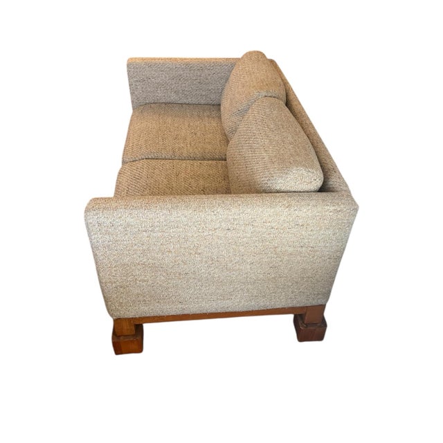Selig Vintage 1970s Selig Monroe “Plexus” Oatmeal Mid-Century Loveseat With Solid Wood Base For Sale - Image 4 of 8