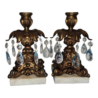 Mid 20th Century Hollywood Regency Style Candle Holders With Marble Base - a Pair For Sale