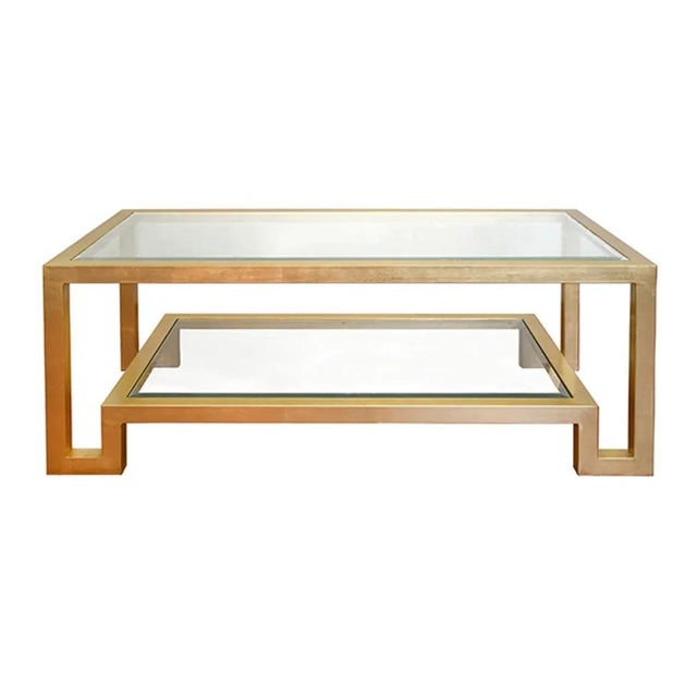 Mid-Century Modern Matthew Izzo Home Winston Gold Leaf Metal and Glass Coffee Table For Sale - Image 3 of 3