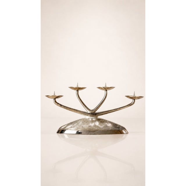 Four-light silver-plated metal chandelier, WMF Ikora, Germany, circa 1950. Very good overall condition. Some minor wear to...