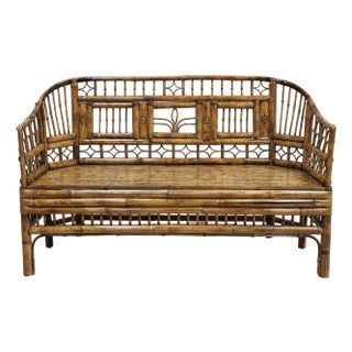 Vintage Brighton Pavilion Style Scorched Bamboo Settee For Sale