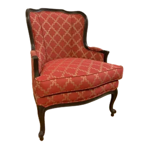 Late 20th Century Louis XV Style Red and Gold Upholstered Winged Armchair