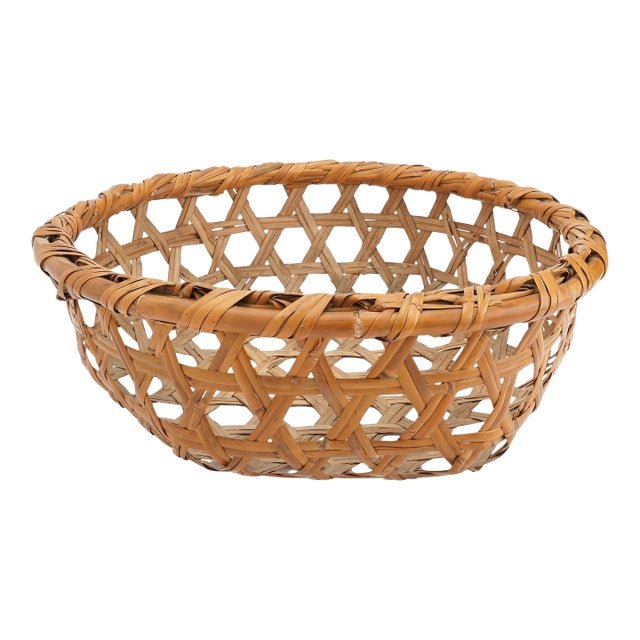 Vintage Japanese Hexagonal Weave Bamboo Basket For Sale