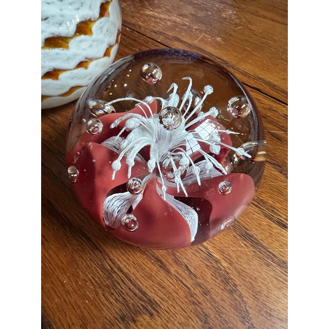 1970s Collection of Orange and Red Glass Paperweights- Set of 4 For Sale - Image 10 of 12
