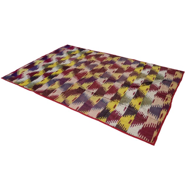 Old / Antique Gorgeous handwoven silk Ikat weaving in rich magenta, Yellow-green and purple color, circa late early 20th...