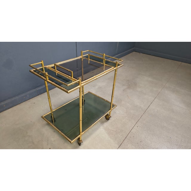 Metal Vintage Brass Faux Bamboo Serving Cart, 1960s For Sale - Image 7 of 11