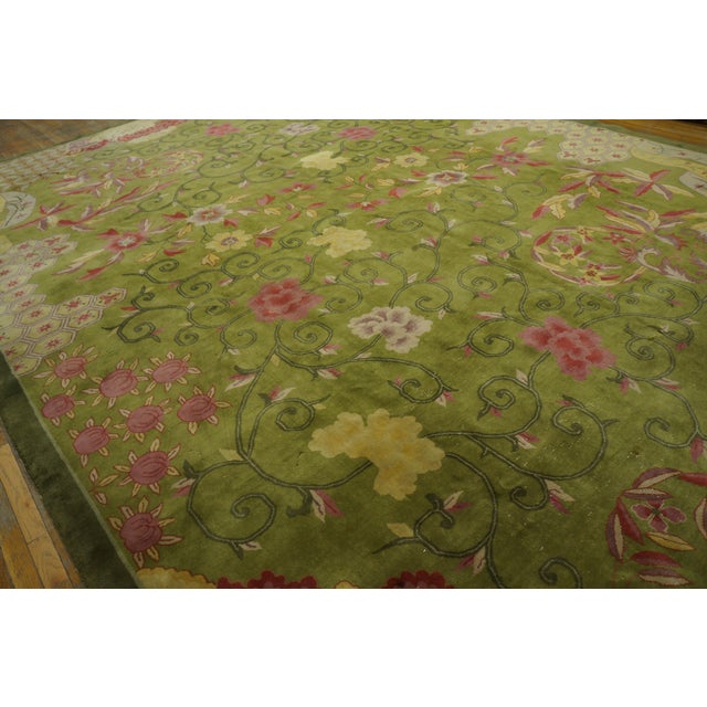 Art Deco 1920s Green Floral Antique Chinese Art Deco Rug 11'10" X 17'2"by Nichols Atelier Handknotted Wool Carpet For Sale - Image 3 of 8