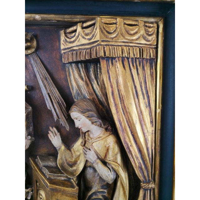 Wood Carved Relief Depicting the Annunciation Archangel Gabriel and Virgin Mary, 1800s, Wood For Sale - Image 7 of 10