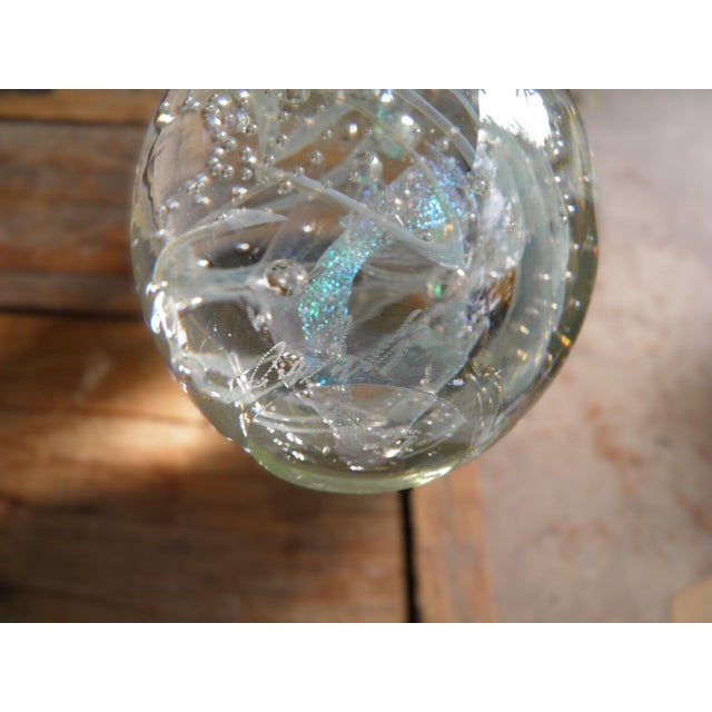 Vintage Signed Stunning Bullicante & Iridescent Art Glass Paperweight For Sale - Image 15 of 17