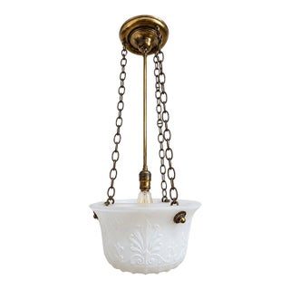 1910s Art Deco Semi-Flush Mount Bowl Ceiling Light Fixture Pendant Brass Hardware For Sale