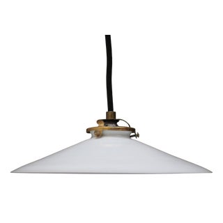 French White Opaline Glass and Brass Pendant Lamp For Sale