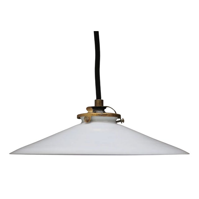 French White Opaline Glass and Brass Pendant Lamp For Sale