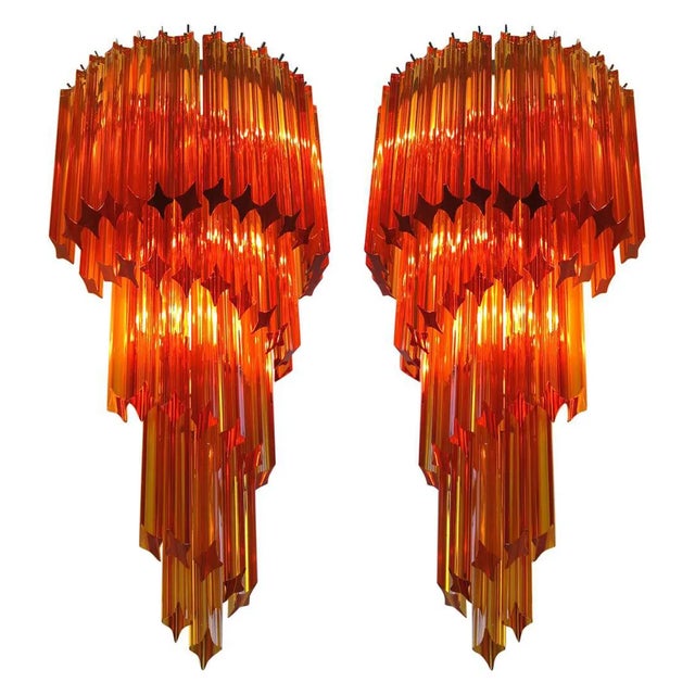 Italian Sconces with 41 Amber Colored Glasses, 1980s, Set of 2 For Sale