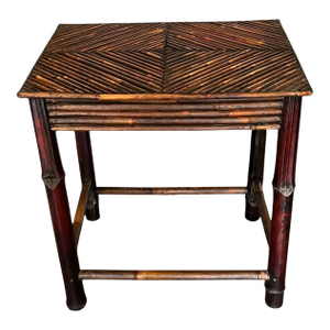 Vintage Pencil Reed Coastal Chinoiserie Drink Side Table