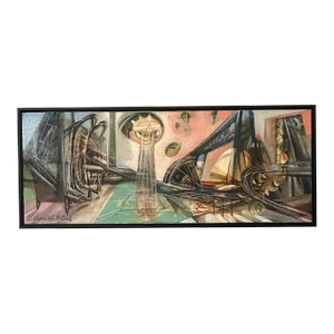 Mid 20th Century "Livingroom" Oil on Canvas Painting by Alexander Meller