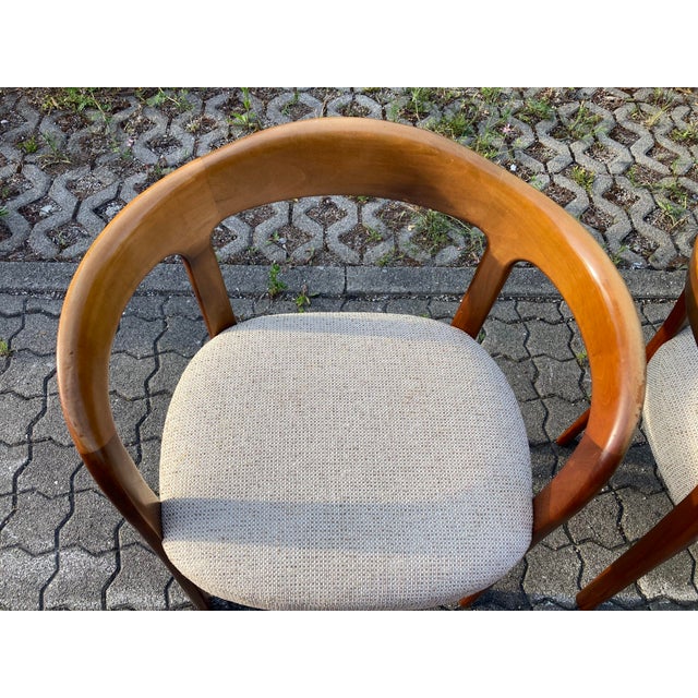 Textile Mid-Century Round Walnut Chair, 1960s, Set of 4 For Sale - Image 7 of 13