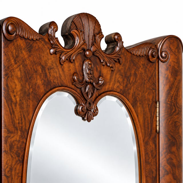 Baroque Venetian Hand-Carved Walnut & Burl Walnut Wardrobe with Mirror, 1910s For Sale - Image 6 of 13