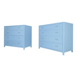 Michael Taylor For Baker Light Grey Blue 4 Drawer Dressers Bachelor Chests - A Pair For Sale
