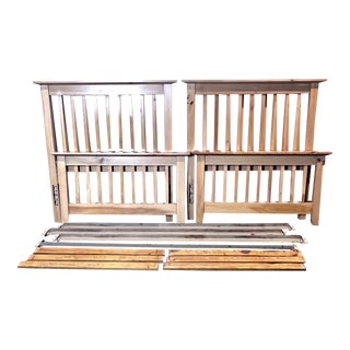 Natural Pine Two Twin Headboards With Matching Footboards - 14 Pieces For Sale