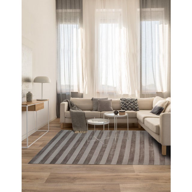 Traditional 4x6 Yara Alluring Brown Geometric Modern Hand Knotted Wool Carpet Rug For Sale - Image 3 of 6