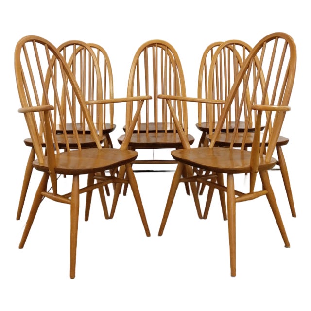 Set of 8 Vintage Mid Century Modern Dining Chairs by Ercol For Sale