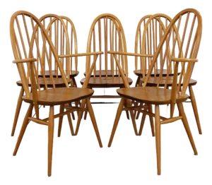 Set of 8 Vintage Mid Century Modern Dining Chairs by Ercol