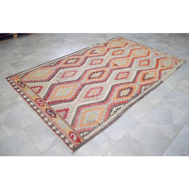 Burnt Orange Vintage Handwoven Turkish Rug Kilim, Primitive Tribal Statement, Bohemian Area Rug - 5′8″ X 9′6″ For Sale - Image 8 of 16