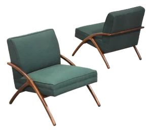 1960s Green Sculptural Lounge Chairs - A Pair