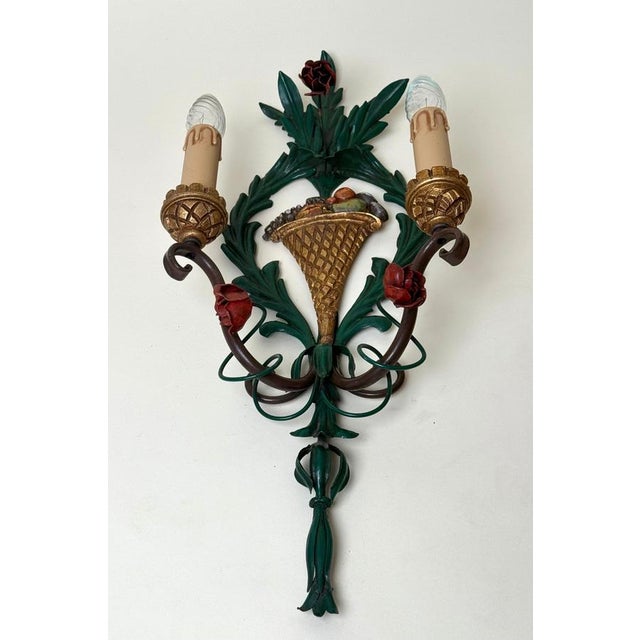 Gold Exceptional Hollywood Regency Wall Sconces attributed to S. Salvadori, Italy, 1960s, Set of 2 For Sale - Image 8 of 18