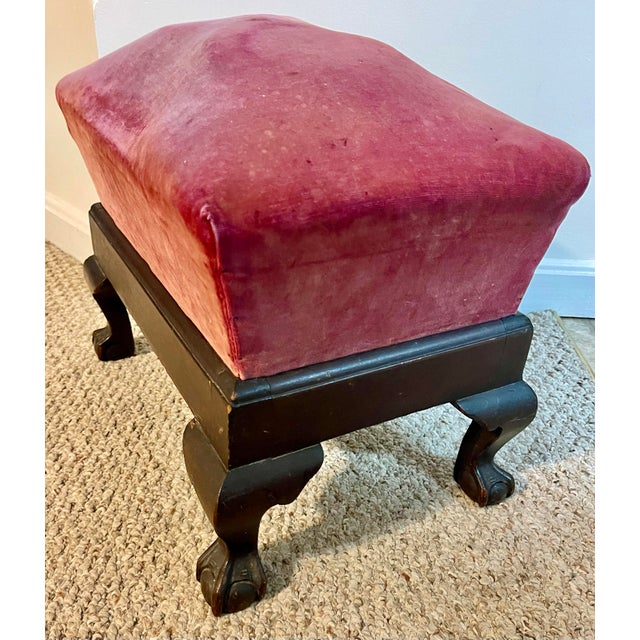 Late 19th Century Antique American Empire Classical Mahogany Footstool W/ Pink Velvet For Sale - Image 5 of 10