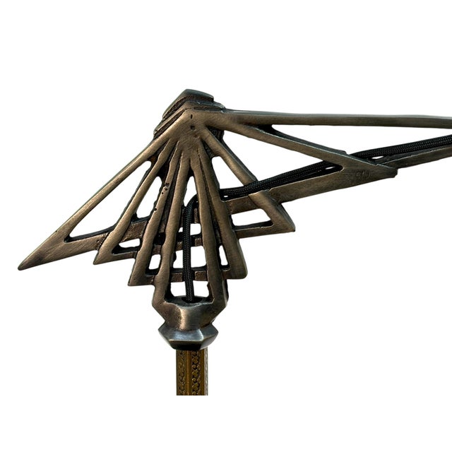 Brass and Cast Iron 1930s Depression Era Floor Lamp With Amber Art Deco Glass Shade #2619 For Sale - Image 9 of 11