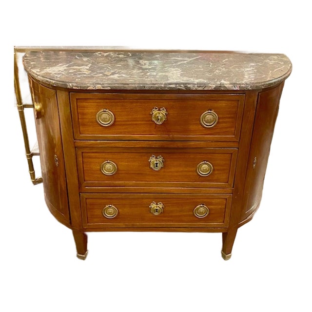 French Louis XVI Walnut Demi-Lune Side Cabinet For Sale