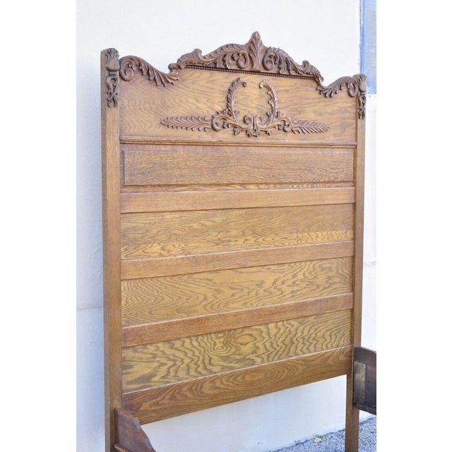 Late 19th Century Late 19th Century Antique Eastlake Victorian Oak Wood Tall Headboard Full Size Bed Frame For Sale - Image 5 of 10