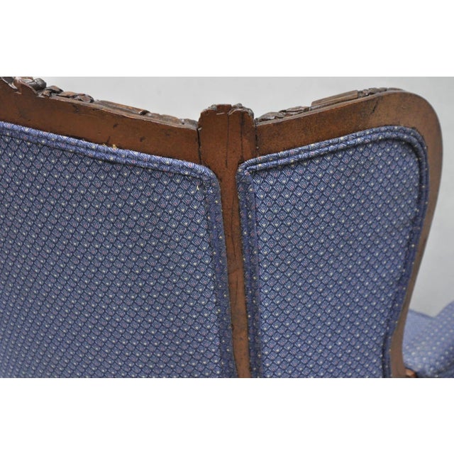 Antique French Renaissance Louis XV Style Carved Walnut Wingback Arm Chair For Sale - Image 17 of 18