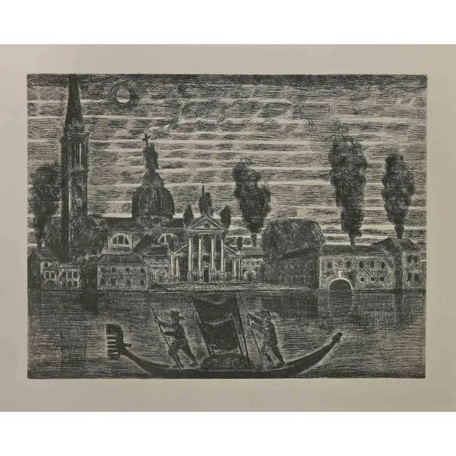 Modern Gianpaolo Berto, Gondoliers in Venice, Etching, 1974 For Sale - Image 3 of 3