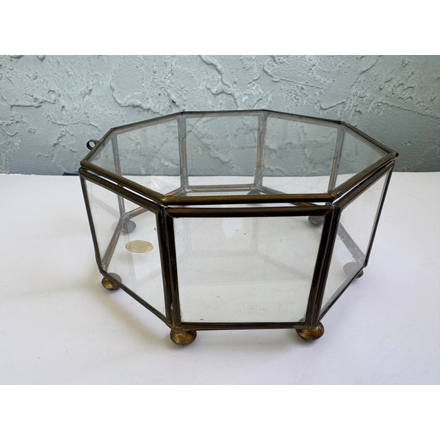 Vintage Mexican Brass & Glass Octagonal Display Boxes, Set of 2 – Micro Kit Mexico For Sale - Image 10 of 12