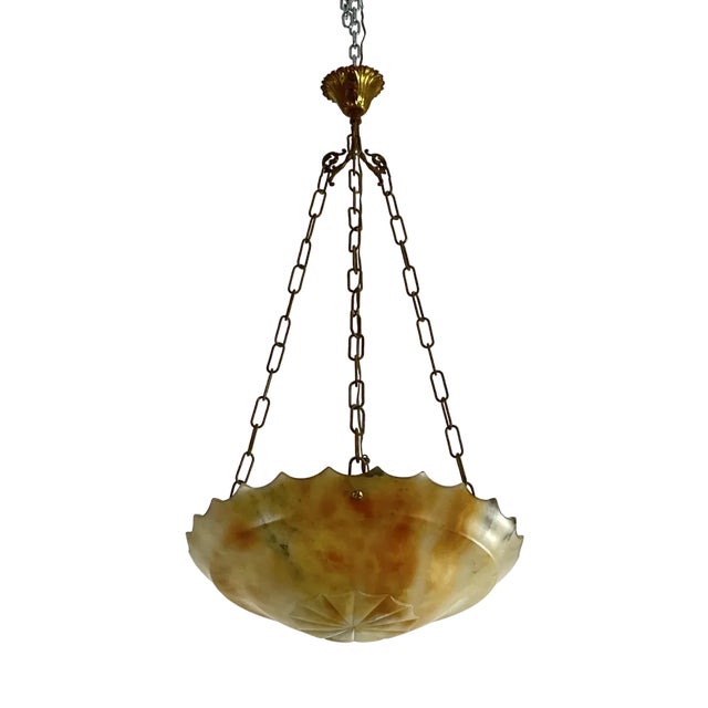 Mid-Century Art Deco Pendant in Alabaster, 1940s For Sale