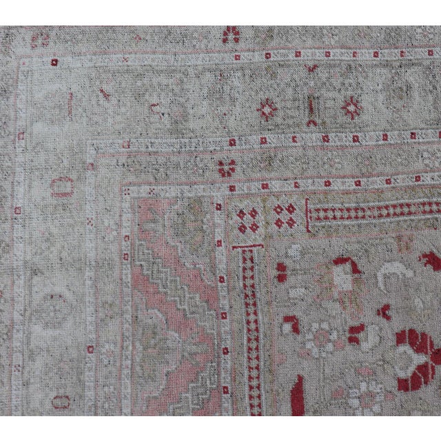 Cream Turkish Vintage Oushak Rug With Geometric Design With a Soft Coral Color 7'8 X 13'5 For Sale - Image 8 of 12