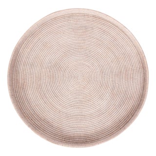 Artifacts Rattan Round Serving Ottoman Tray 32" Diameter, White Wash For Sale